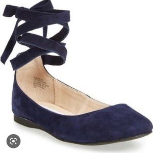 Blue Steve Madden flats with ankle straps, size 9.5